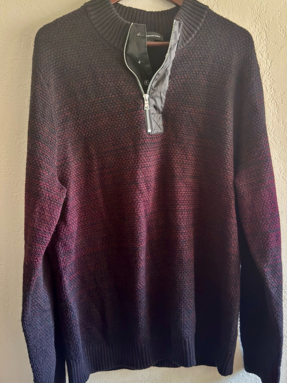 INC International Concepts Burgundy to Black Gradient Half-Zip Sweater